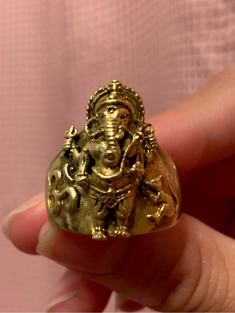 Gold-Tone Brass Elephant Lord Ganesha Statement Ring